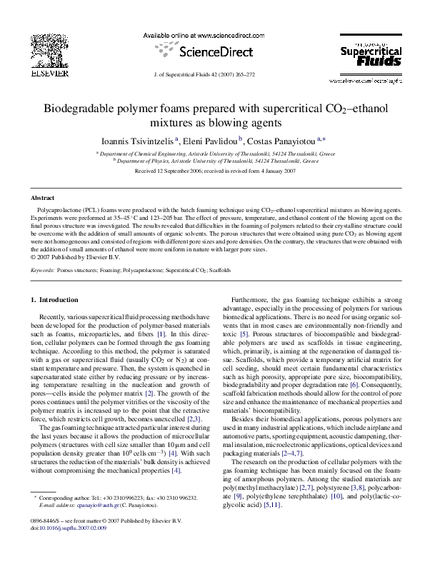 (PDF) Biodegradable polymer foams prepared with supercritical CO2 ...