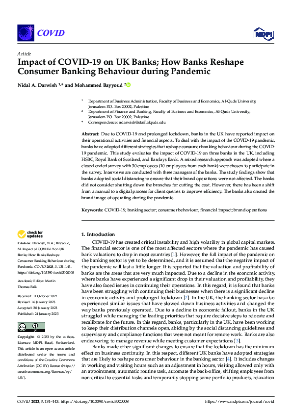 (PDF) Impact of COVID-19 on UK Banks; How Banks Reshape Consumer ...