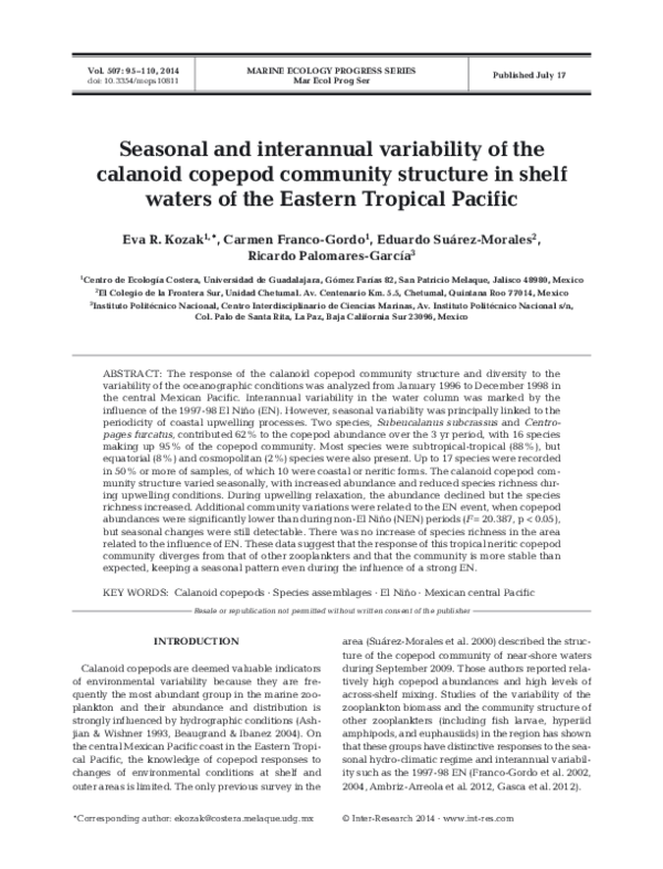 (PDF) Seasonal and interannual variability of the calanoid copepod ...