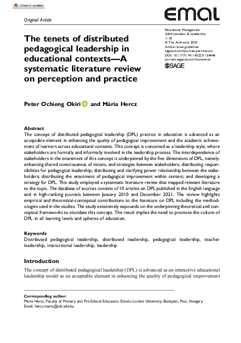 (PDF) The tenets of distributed pedagogical leadership in educational ...