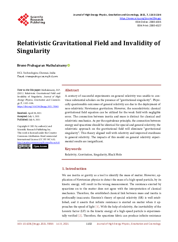 (PDF) Relativistic Gravitational Field and Invalidity of Singularity