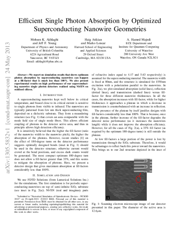 (PDF) Efficient single photon absorption by optimized superconducting ...