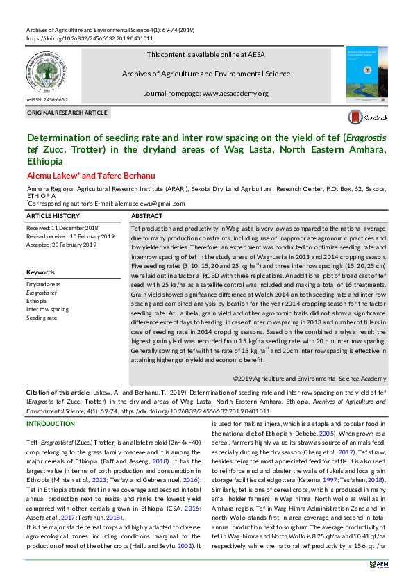 (PDF) Determination of seeding rate and inter row spacing on the yield ...