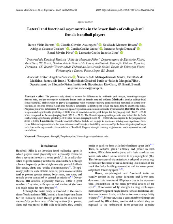 (PDF) Lateral and functional asymmetries in the lower limbs of college ...