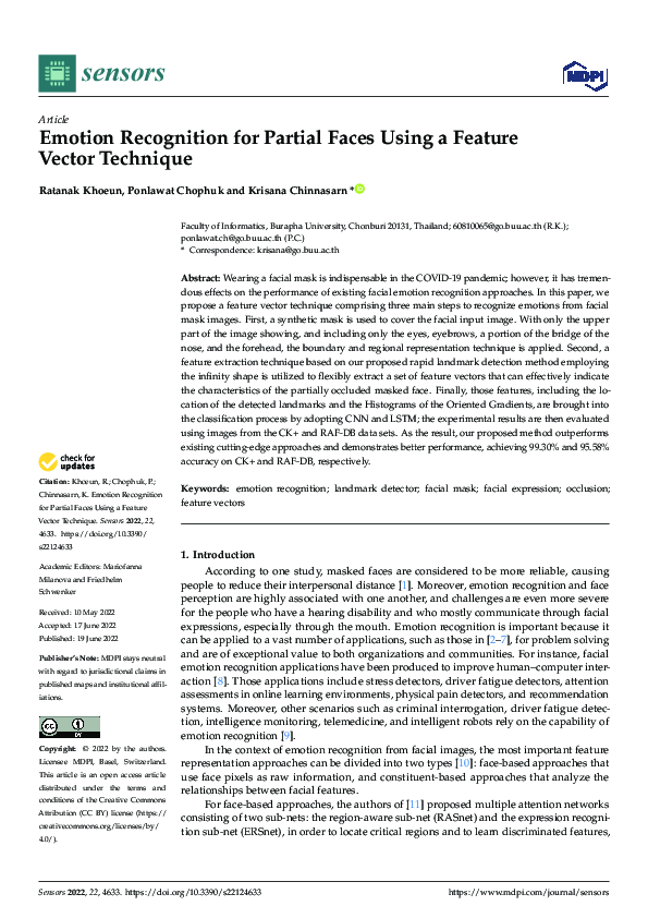 (PDF) Emotion Recognition for Partial Faces Using a Feature Vector ...