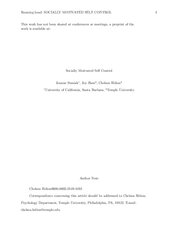 (PDF) Socially Motivated Self Control