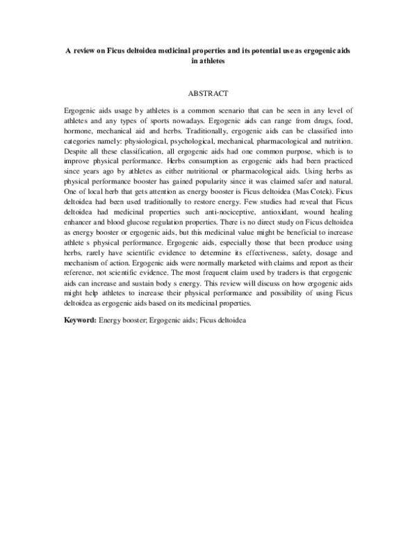 (PDF) A Review on Ficus deltoidea Medicinal Properties and Its