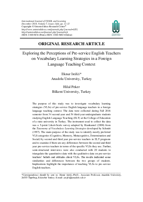 (PDF) Exploring the perceptions of pre-service english teachers on ...