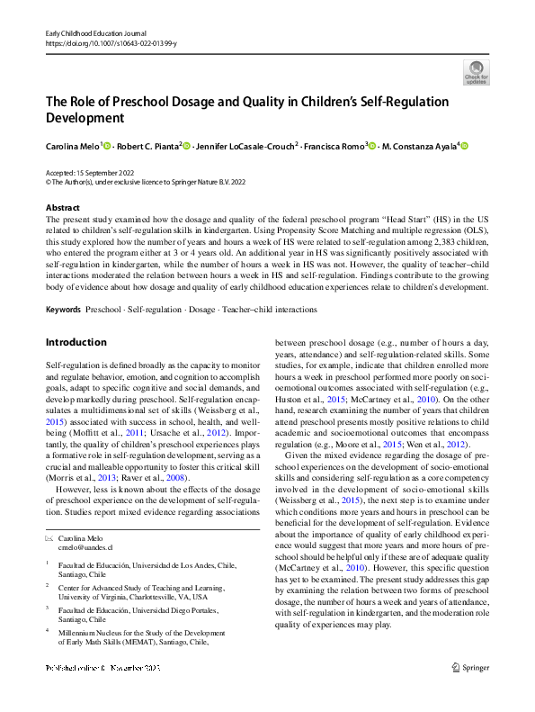 (PDF) The Role of Preschool Dosage and Quality in Children’s Self ...