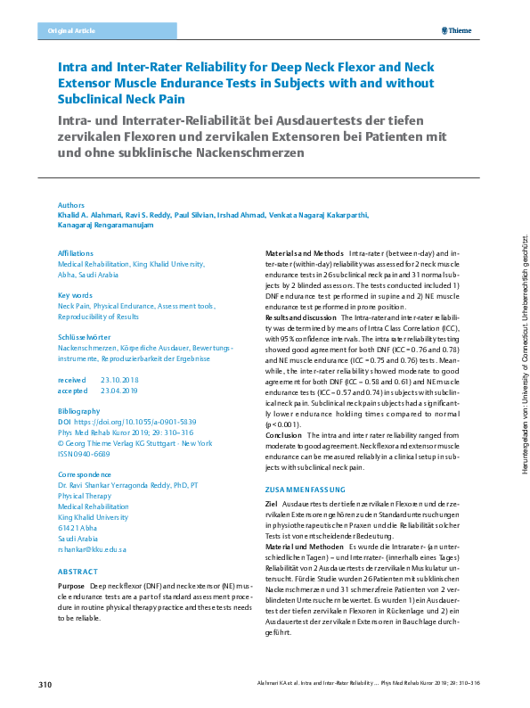 (PDF) Intra and Inter-Rater Reliability for Deep Neck Flexor and Neck ...