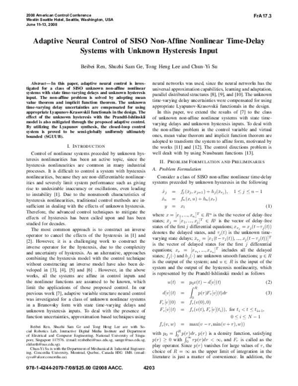 (PDF) Adaptive neural control of SISO non-affine nonlinear time-delay ...