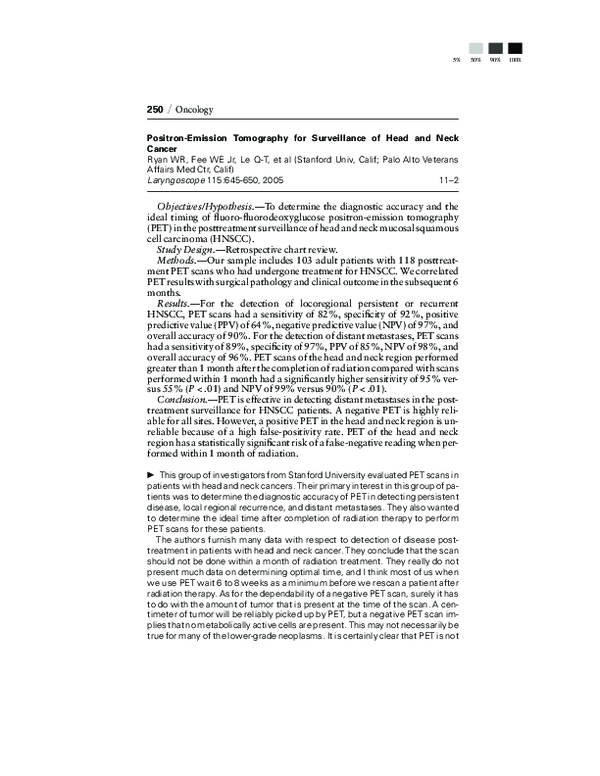 (PDF) Positron-Emission Tomography for Surveillance of Head and Neck Cancer