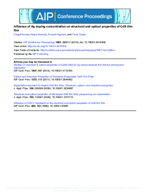 (PDF) Influence of Ag doping concentration on structural and optical ...