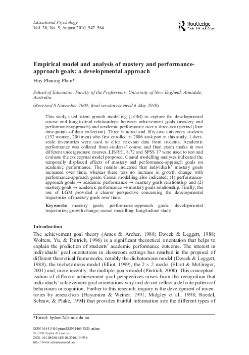 (PDF) Empirical model and analysis of mastery and performance‐approach ...