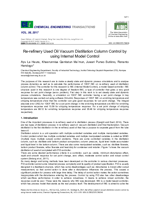 (PDF) Re-refinery Used Oil Vacuum Distillation Column Control by using ...