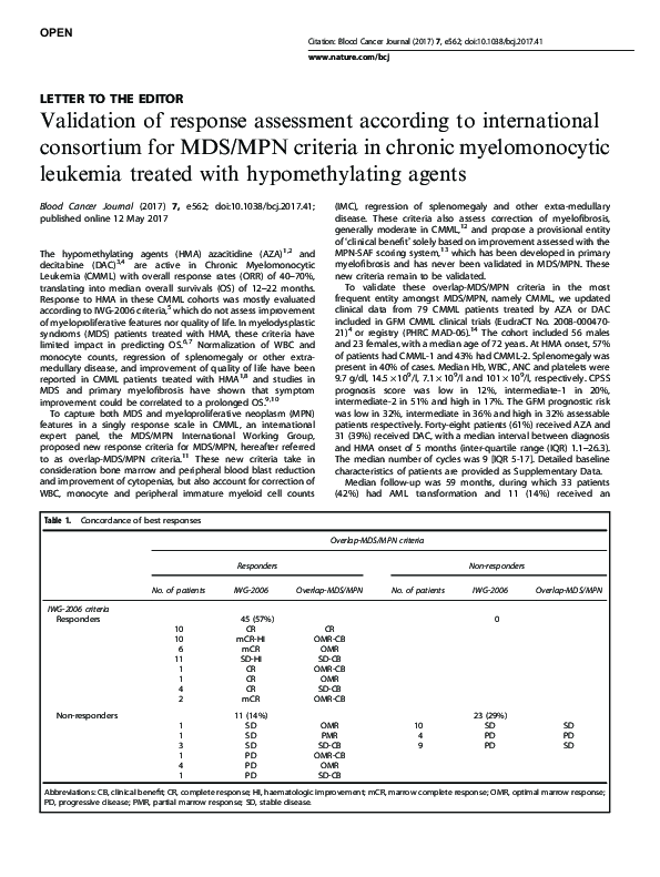 (PDF) Validation of response assessment according to international ...