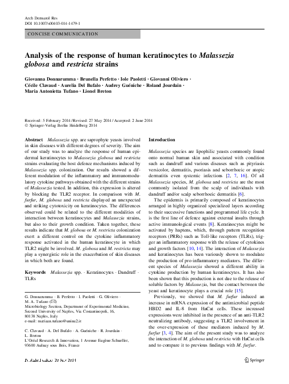 (PDF) Analysis of the response of human keratinocytes to Malassezia ...
