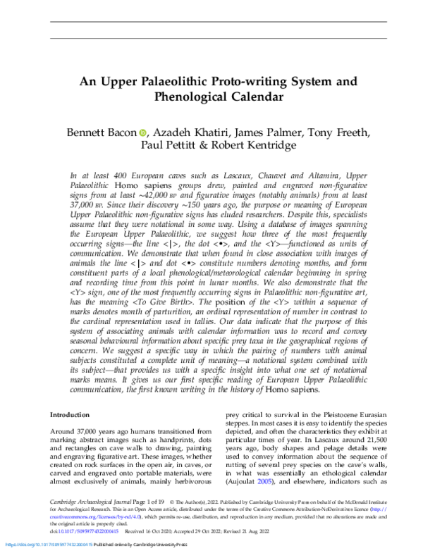 (PDF) An Upper Palaeolithic Proto-writing System and Phenological Calendar