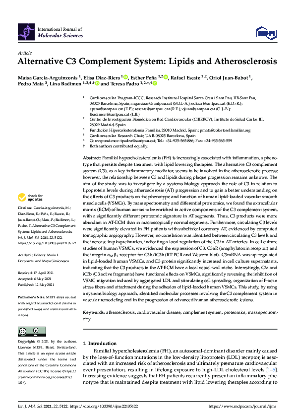 (PDF) C3 Complement System in Atherosclerosis and Lipids