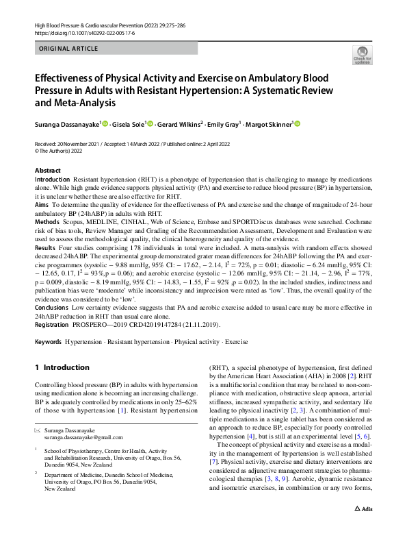 (PDF) Effectiveness of Physical Activity and Exercise on Ambulatory ...