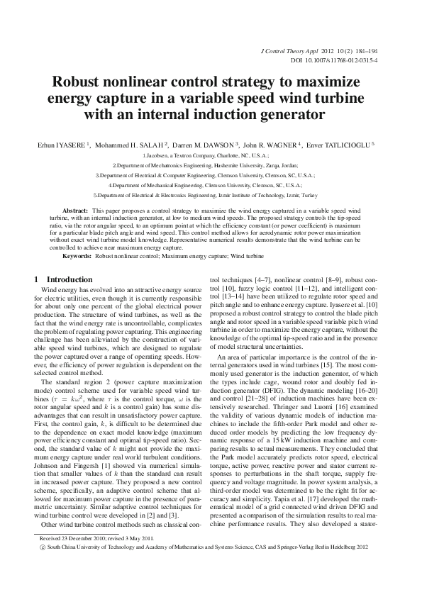 (PDF) Robust nonlinear control strategy to maximize energy capture in a ...