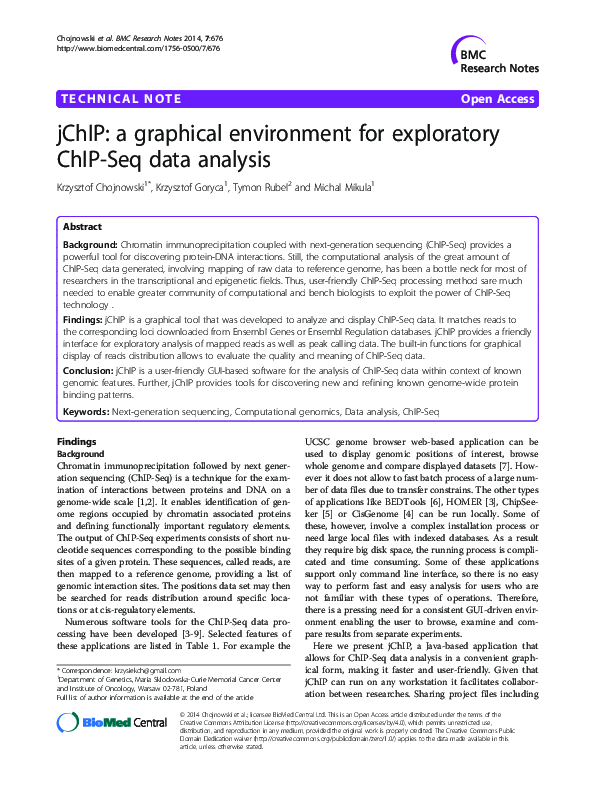 (PDF) jChIP: a graphical environment for exploratory ChIP-Seq data analysis