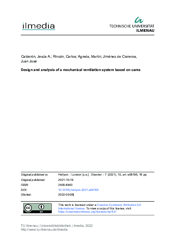 (PDF) Design and Analysis of a Mechanical Ventilation System Based on Cams