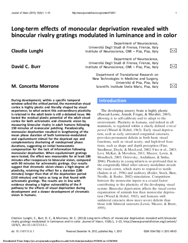 (PDF) Long-term effects of monocular deprivation revealed with ...