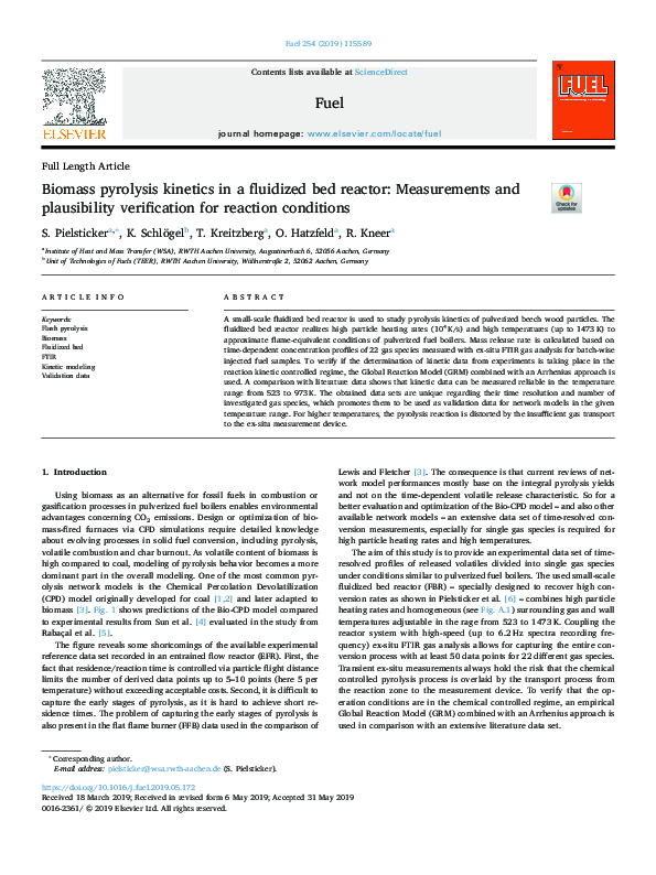 (PDF) Biomass pyrolysis kinetics in a fluidized bed reactor ...