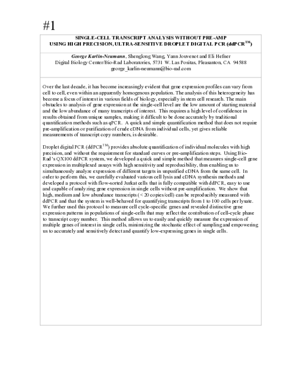 (PDF) # 1 SINGLE-CELL TRANSCRIPT ANALYSIS WITHOUT PREAMP USING HIGH ...