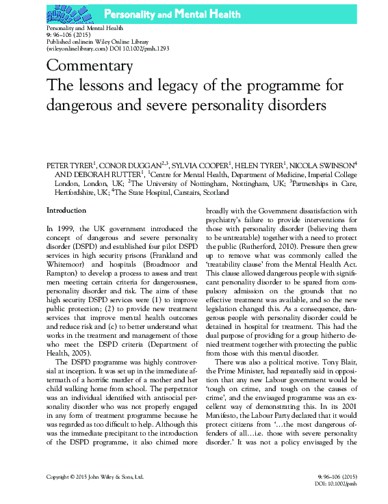 (PDF) The lessons and legacy of the programme for dangerous and severe ...