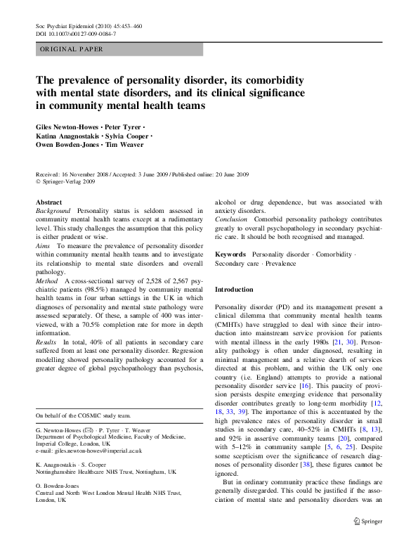 (PDF) The prevalence of personality disorder, its comorbidity with ...