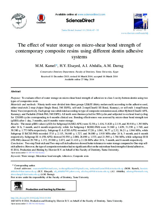 (PDF) The effect of water storage on micro-shear bond strength of ...