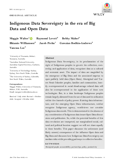 (PDF) Indigenous Data Sovereignty in the Era of Big Data and Open Data