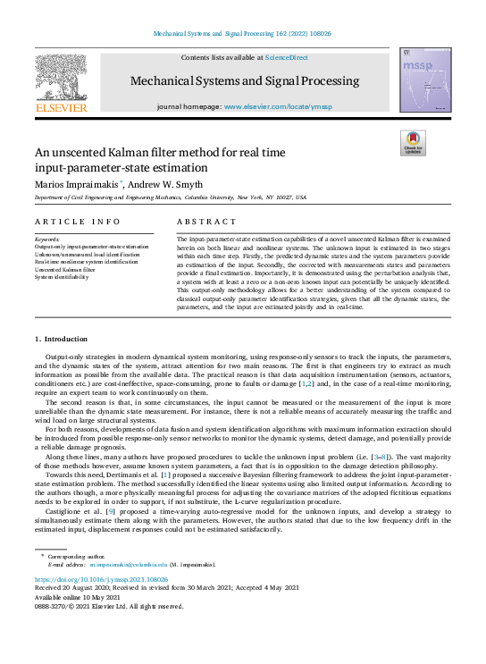 (PDF) An unscented Kalman filter method for real time input-parameter ...