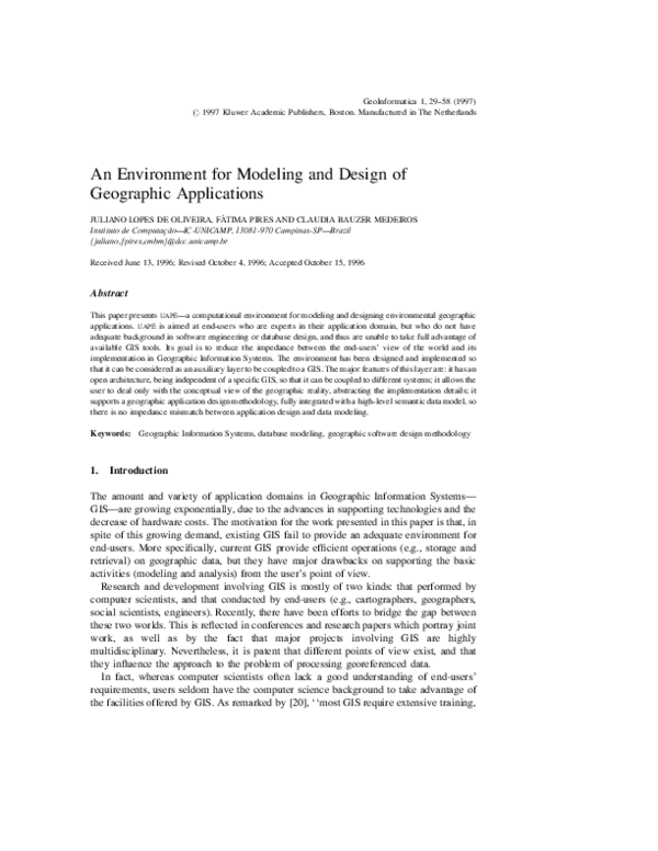 (PDF) An Environment for Modeling and Design of Geographic Applications