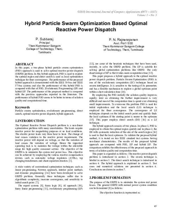 (PDF) Hybrid Particle Swarm Optimization Based Optimal Reactive Power ...