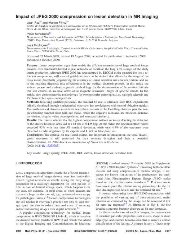 (PDF) Impact of JPEG 2000 compression on lesion detection in MR imaging