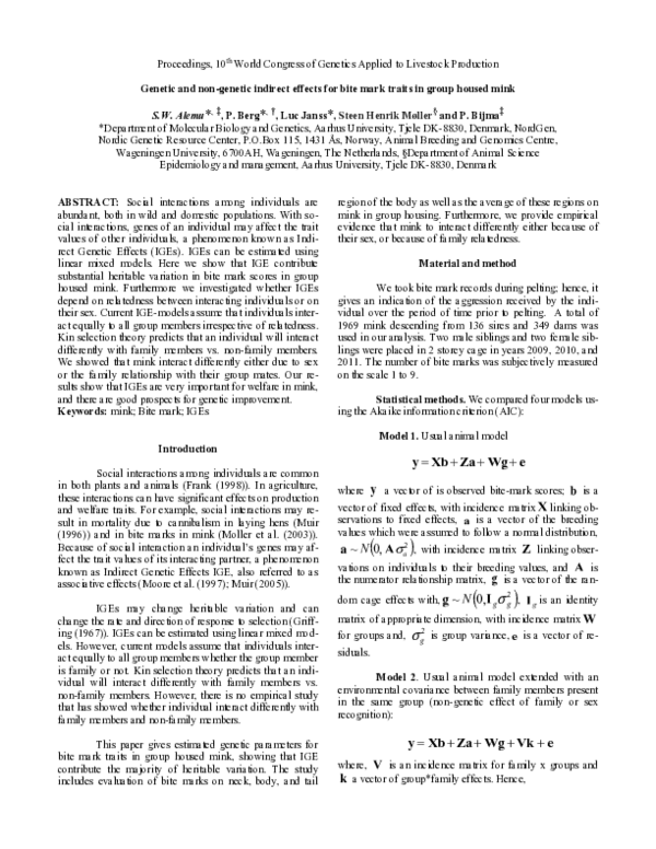 (PDF) Genetic and non-genetic indirect effects for bite mark traits in ...