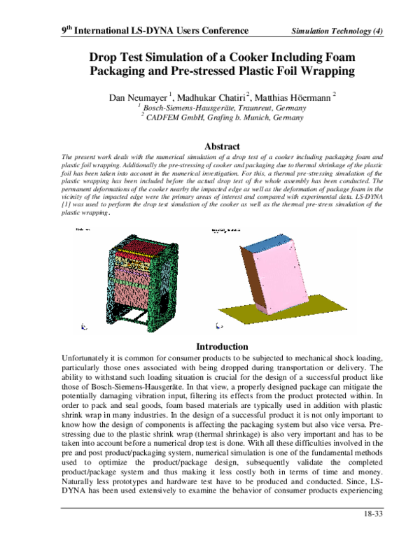 (PDF) Drop Test Simulation of a Cooker Including Foam Packaging and Pre ...