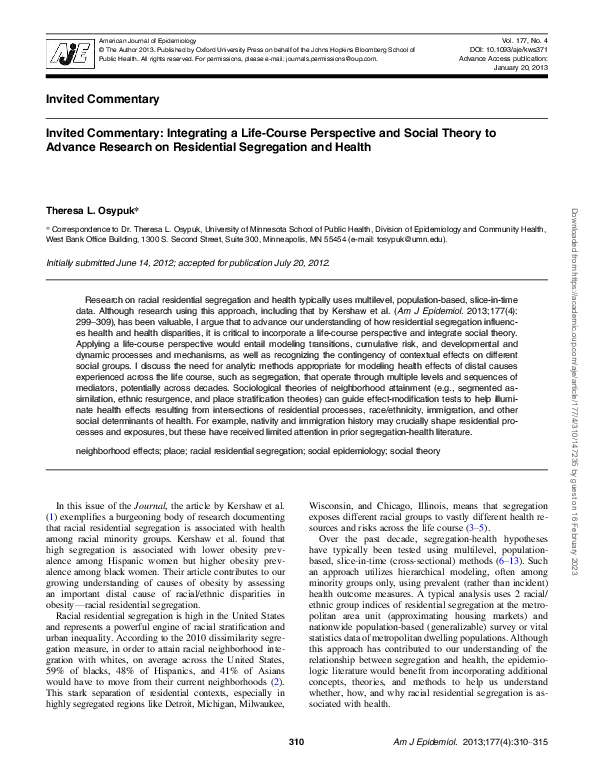 (PDF) Invited Commentary: Integrating a Life-Course Perspective and ...