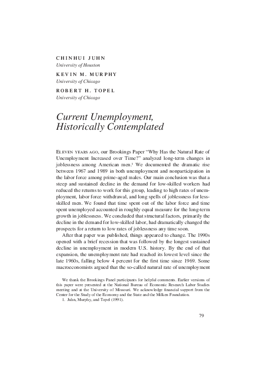 (PDF) Current Unemployment, Historically Contemplated Eleven years ago ...