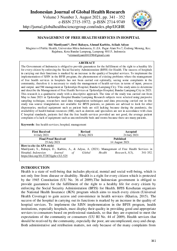 (PDF) Management of Free Health Services in Hospital