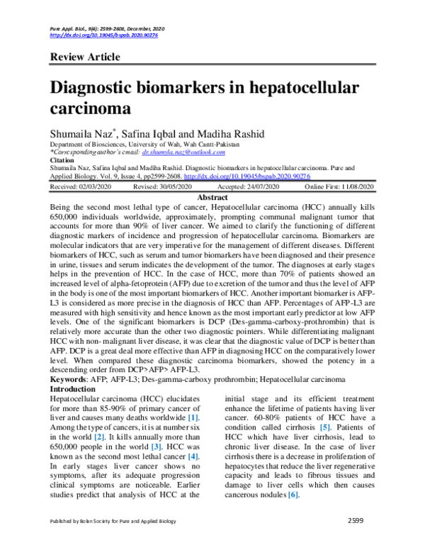 (PDF) Diagnostic biomarkers in hepatocellular carcinoma