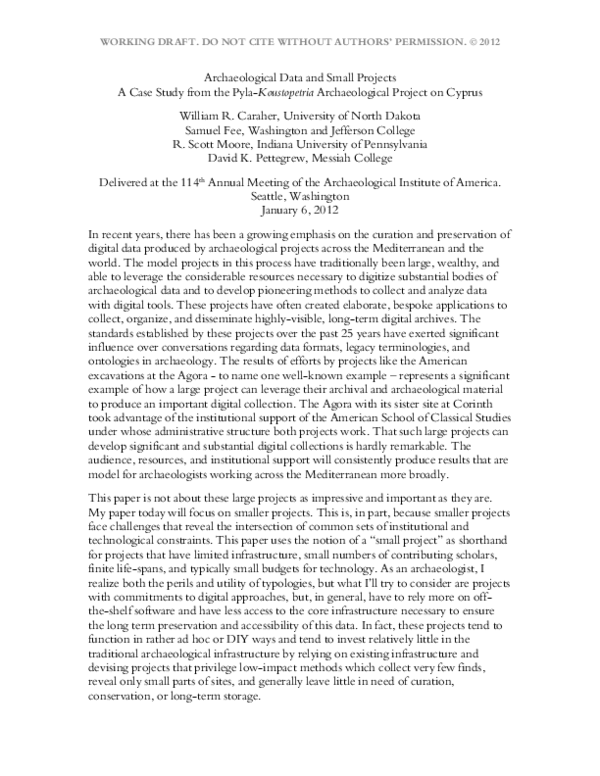 (PDF) Archaeological Data and Small Projects: A Case Study from the ...