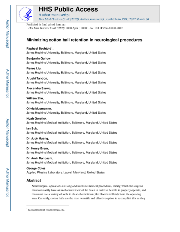 (PDF) Minimizing cotton ball retention in neurological procedures