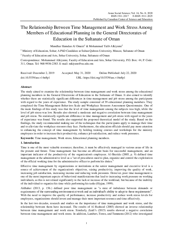 (PDF) The Relationship Between Time Management and Work Stress Among ...