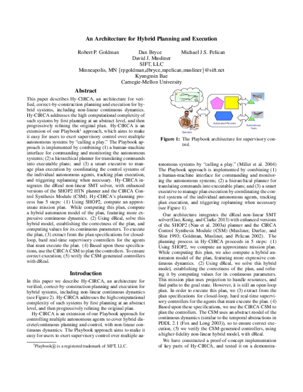 (PDF) An Architecture for Hybrid Planning and Execution