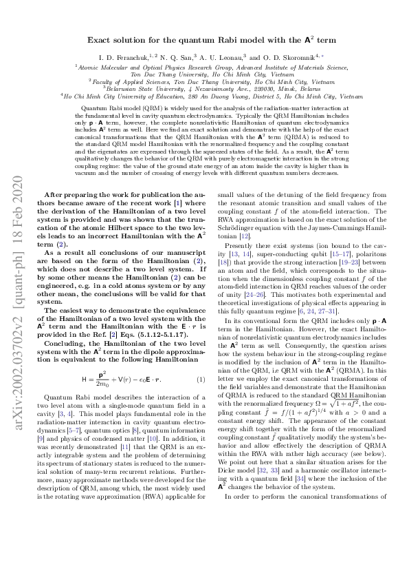 (PDF) Exact solution for the quantum Rabi model with the $\boldsymbol ...