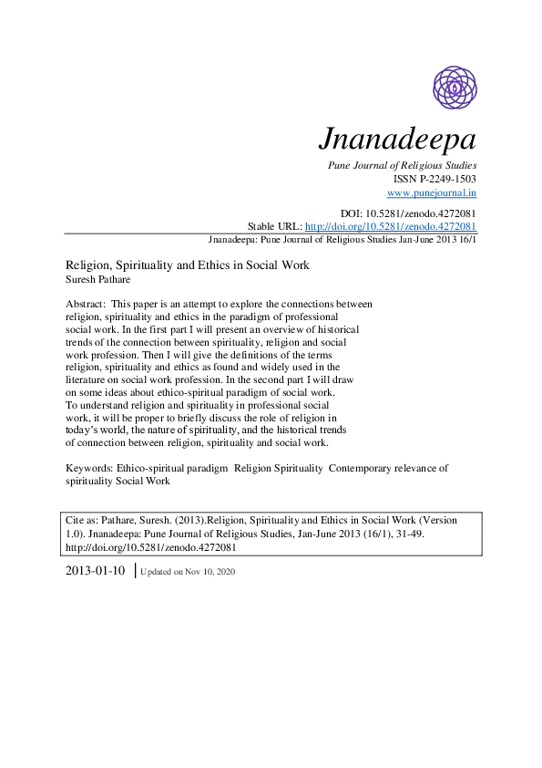 (PDF) Religion, Spirituality and Ethics in Social Work